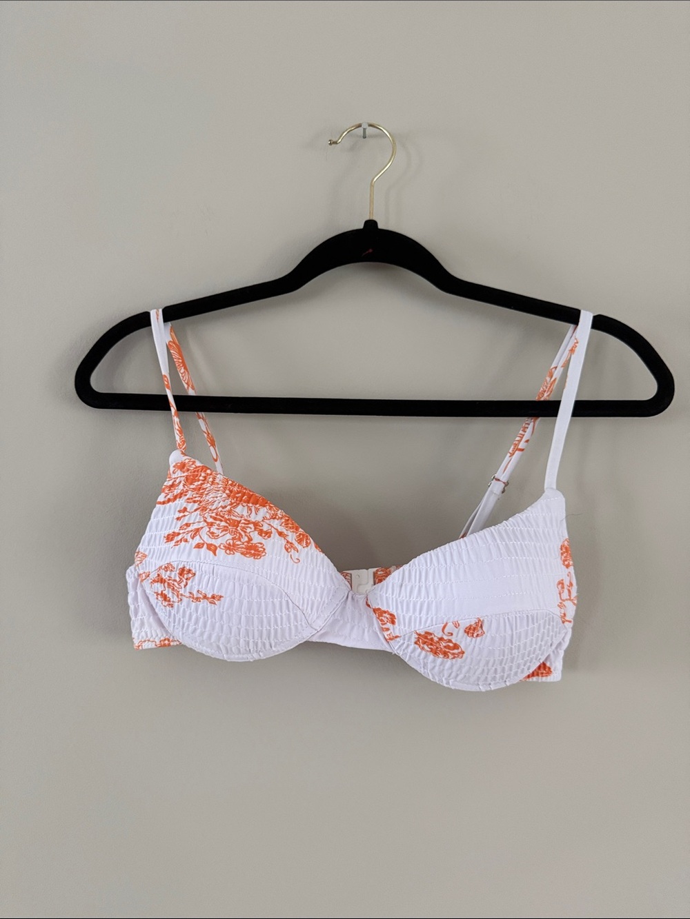 White & Orange Floral Underwire Bikini Top
